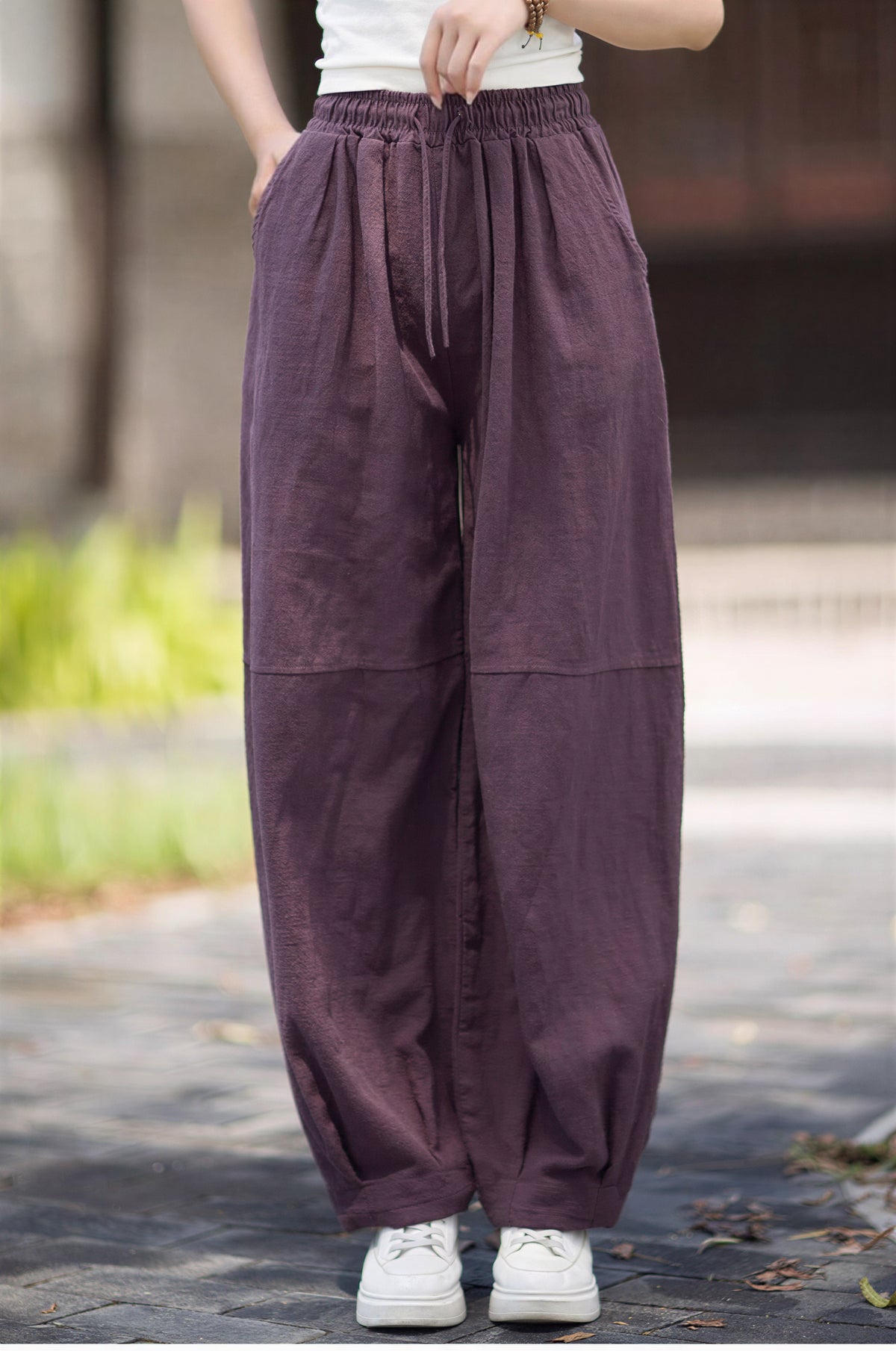 ウエストゴム ドローストリング ルーズハーレムパンツ