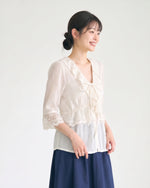 S~XL レースフリル リボンブラウス
