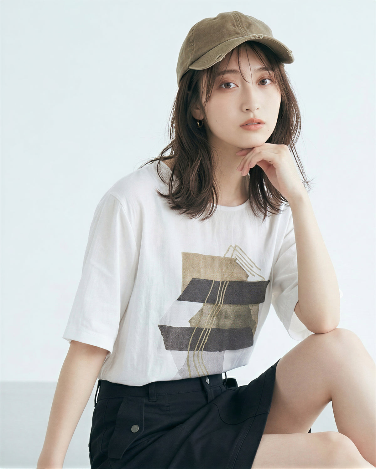 アブストラクト柄 ゆったり クルーネック プルオーバー-ホワイト-2XL