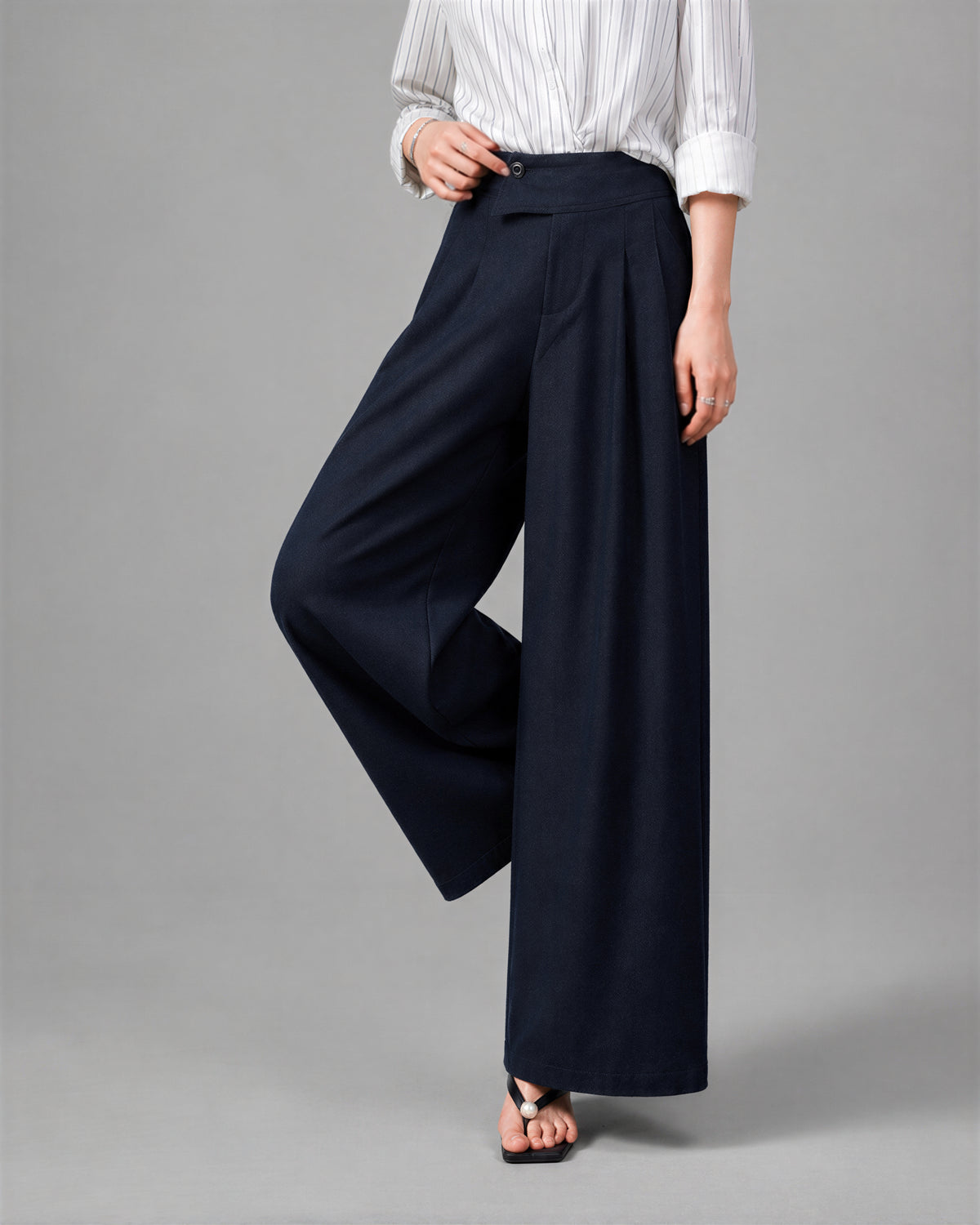 S~XL ハイウエスト ドレープ感 アシンメトリー ワイドパンツ