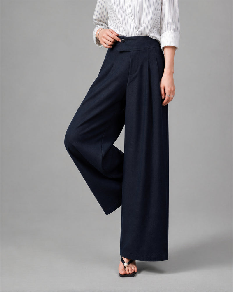 S~XL ハイウエスト ドレープ感 アシンメトリー ワイドパンツ