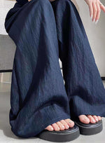 ドレープしわ加工 裾引きワイドパンツ