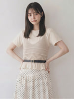 透かし編みニット ペプラム キャミソール×Tシャツ 2点セット