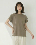 ボーダー柄 ゆったり バットスリーブ クルーネックTシャツ