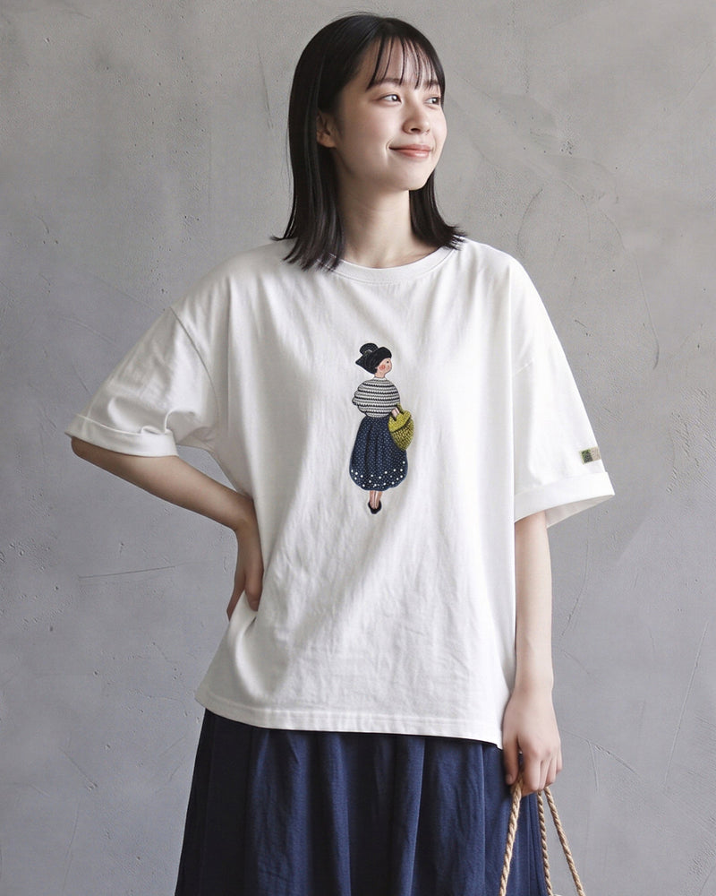 ゆったりドロップショルダー レトロイラストTシャツ