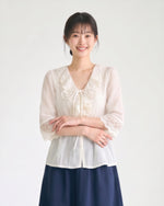 S~XL レースフリル リボンブラウス