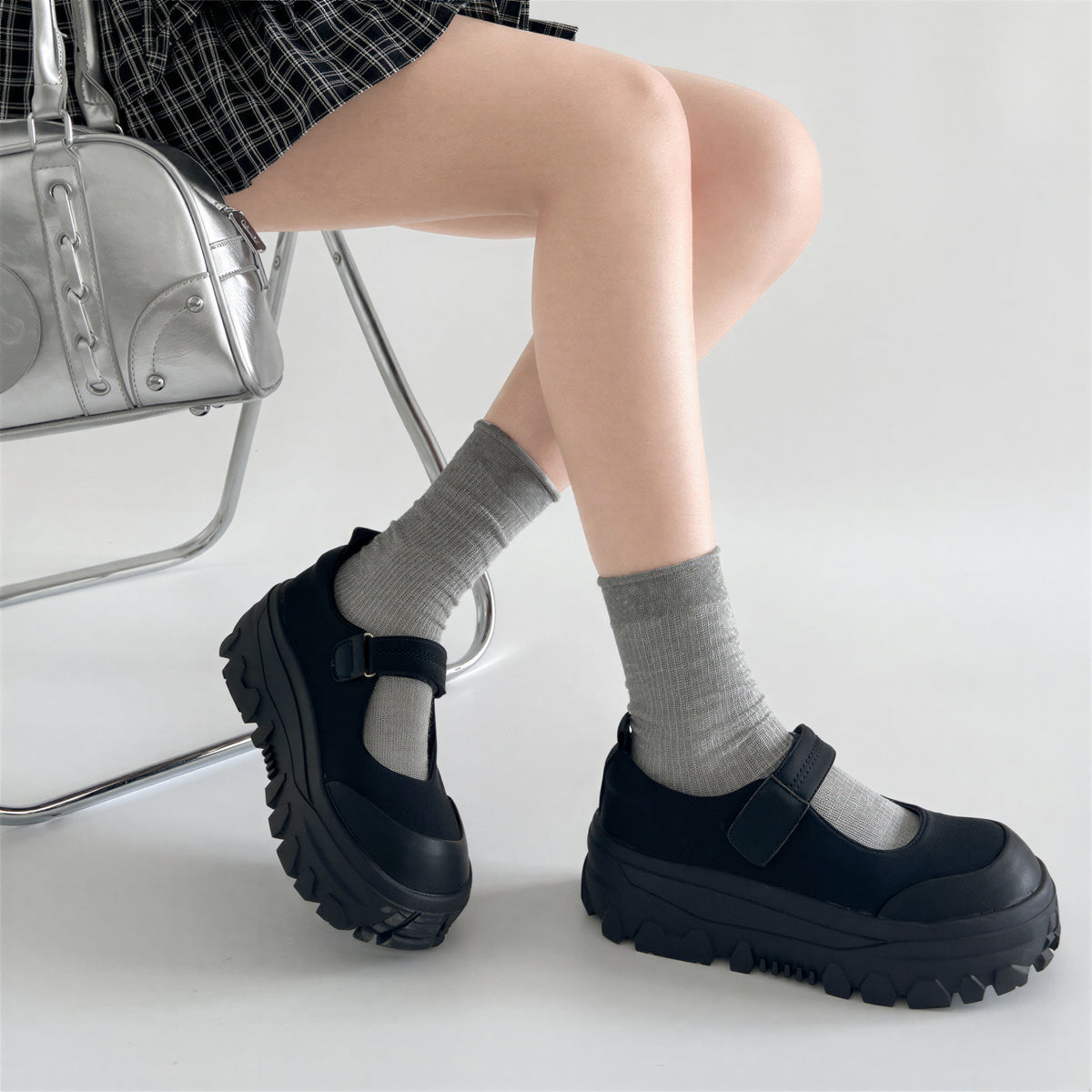 厚底・スタイルアップ レトロバックル メリージェーンシューズ-ブラック-42