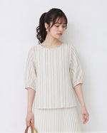 涼しさを身につける｜品質天糸麻混紡丸首ストレートストライプシャツ