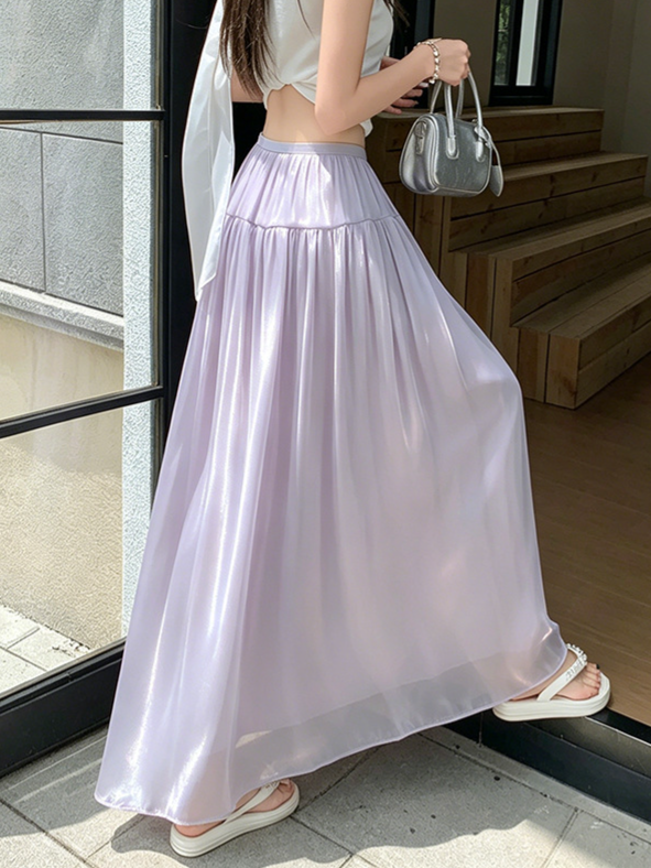 ハイウエスト ドレープ ロング丈 Aラインアンブレラスカート