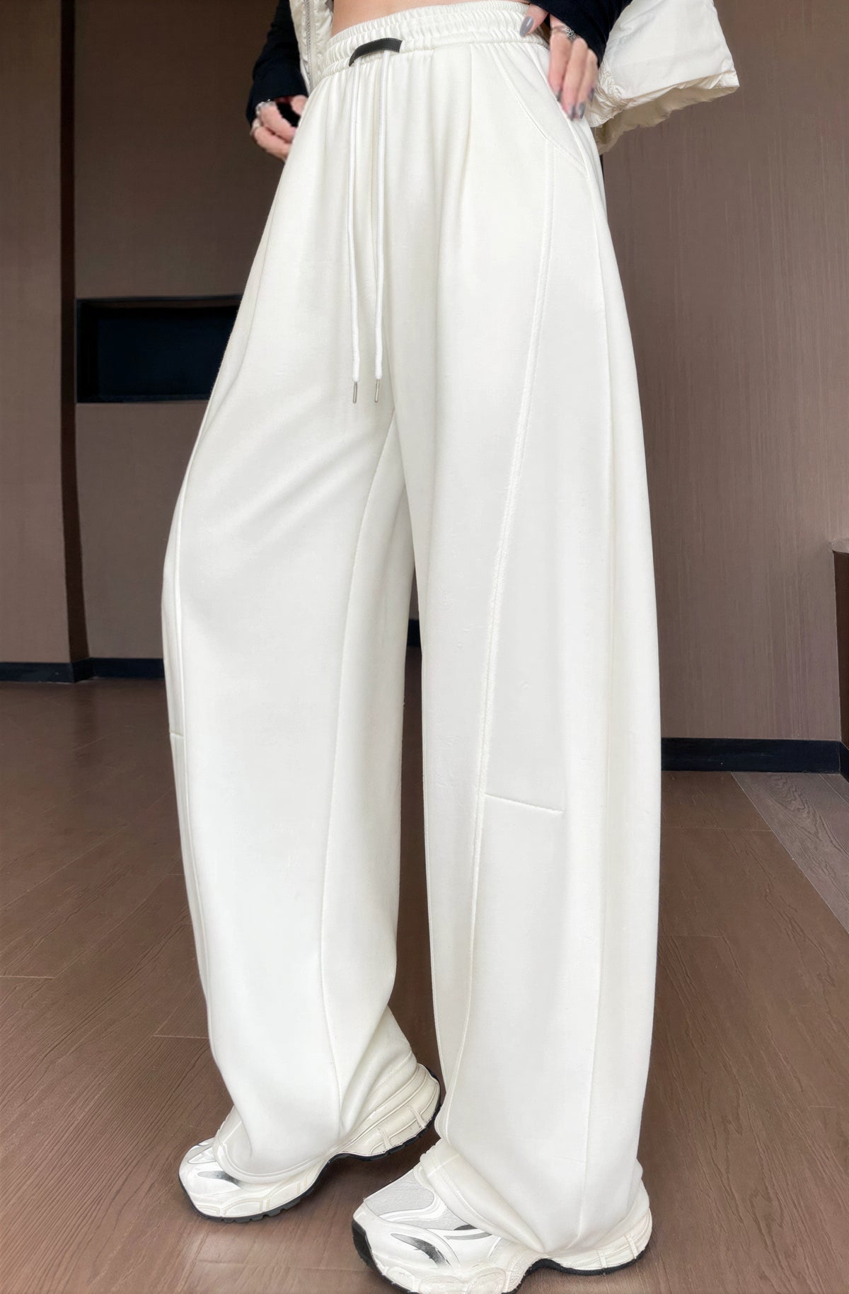 ハイウエスト ドローストリング 立体ワイドパンツ