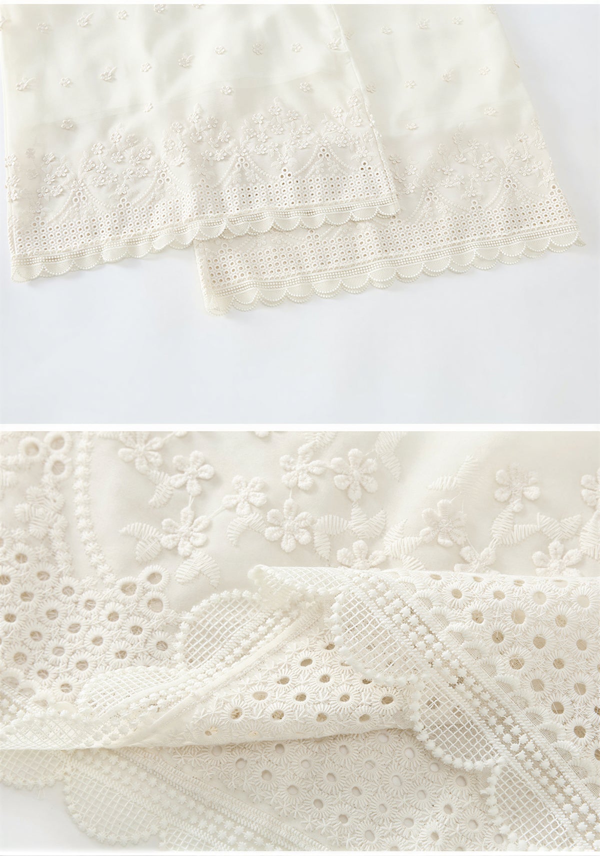 刺繍レース ハイウエスト ワイドパンツ