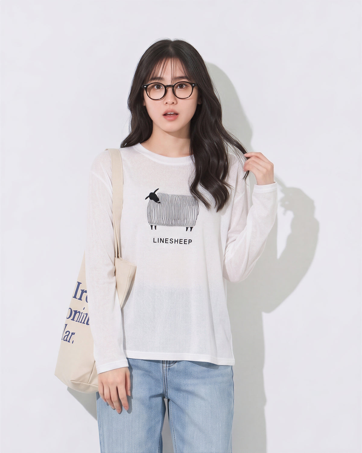 【秋新作】ラウンドネック ラグラン風プリント長袖Tシャツ