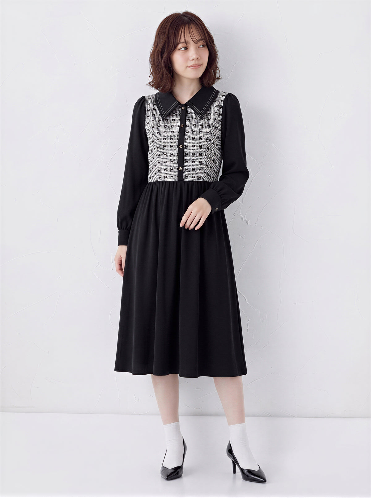 【秋新作】S~XL 切り替えビッグカラー ウエストマーク シャツワンピース