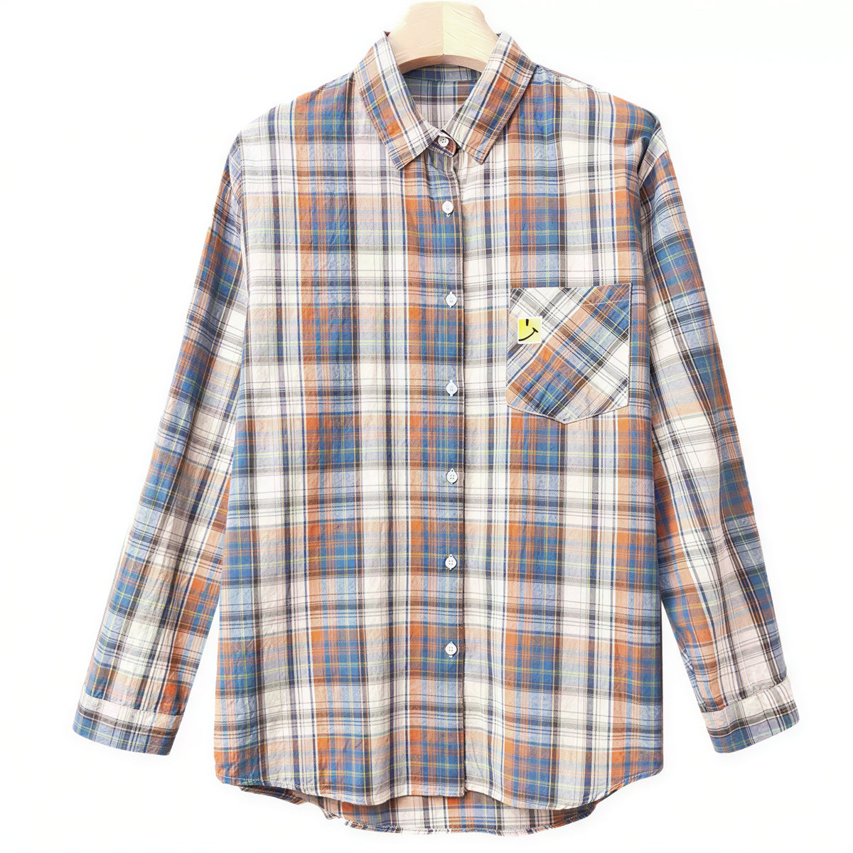 【秋新作】M~2XL ゆったりチェック柄シングルポケットシャツ