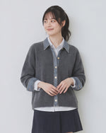 3色展開｜襟付き・切替ショート丈ニットカーディガン