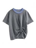 配色クルーネック サイドツイスト 半袖Tシャツ
