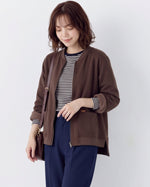 ゆったりクルーネック ビッグポケットジャケット-ブラウン-M