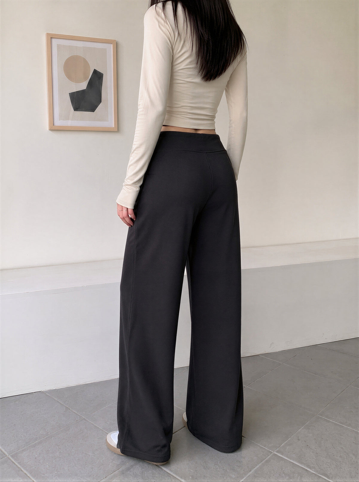 【全3色】S-XL ハイウエスト 落ち感ストレートワイドパンツ