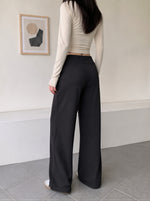 【全3色】S-XL ハイウエスト 落ち感ストレートワイドパンツ