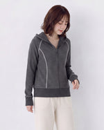 【秋新作】S~XL ボーダー柄フード付き切り替えスウェット