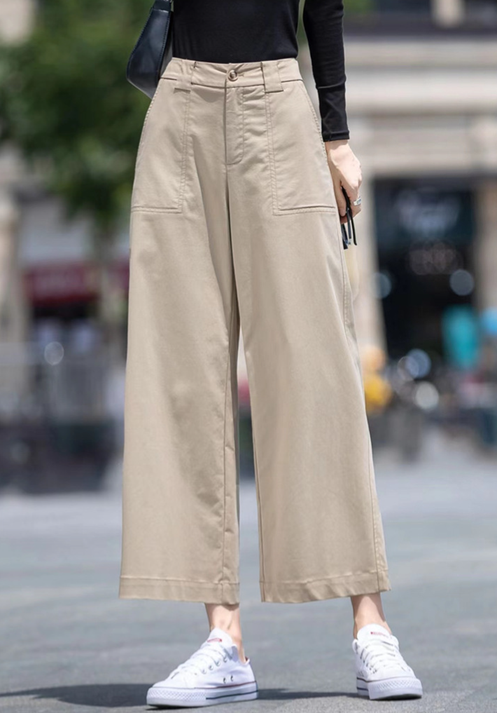 ハイウエストストレートワイドパンツ クロップド丈 リラックスフィット コットン
