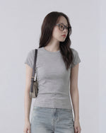 美シルエット見え クルーネック 半袖Tシャツ-グレー-XL