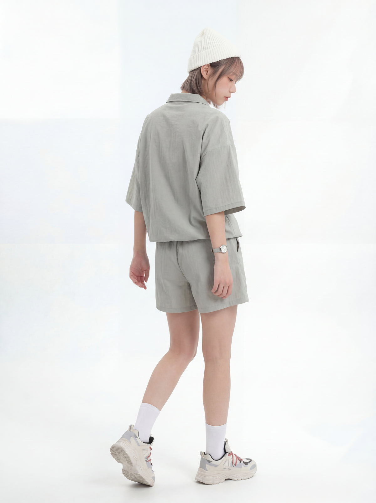 ハーフジップ 襟付き ルーズPOLOシャツ＆ショートパンツ 2点セット