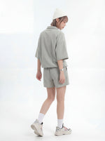 ハーフジップ 襟付き ルーズPOLOシャツ＆ショートパンツ 2点セット