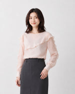M~4XL ラッフルティアード ギャザースリーブブラウス