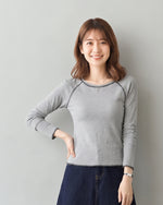 【秋新作】S~XLスリム配色トリム ラグランTシャツ