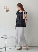 S～4XL ギャザー入りラウンドネック ペプラムヘムデザイン T シャツ