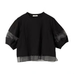オーガンジー切り替えパフスリーブTシャツ