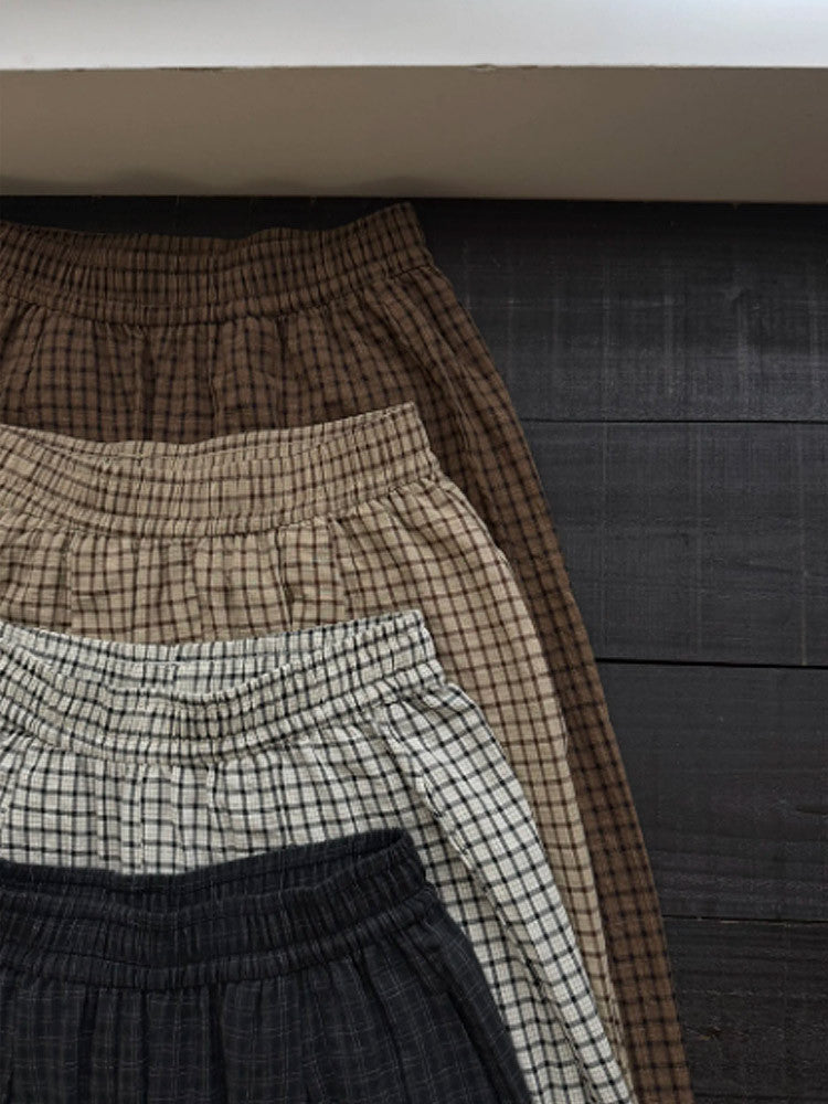 【秋新作】【全4色】S~XL ゆったりワイドシルエットのチェック柄スウェットパンツ