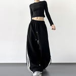 S-XL ドローストリング サイドライン ワイドパンツ