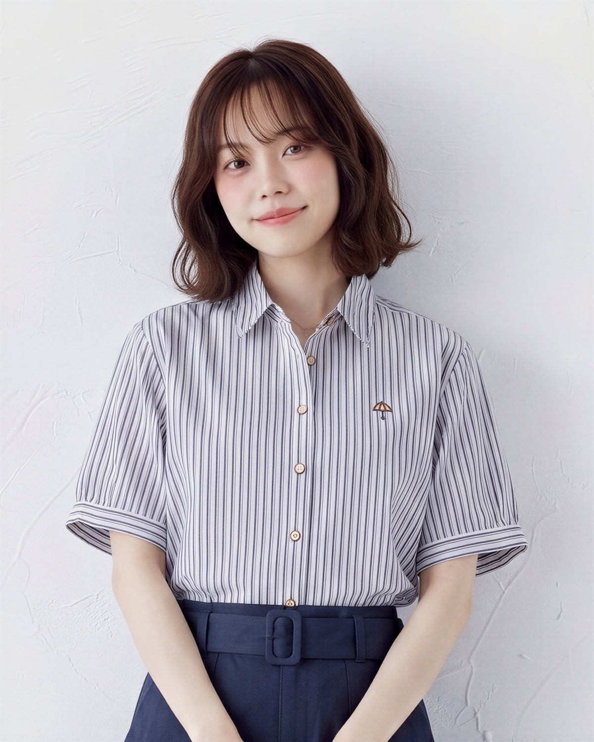 細ストライプ ゆったり開襟シャツ-サックス-2XL