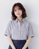 細ストライプ ゆったり開襟シャツ-サックス-2XL