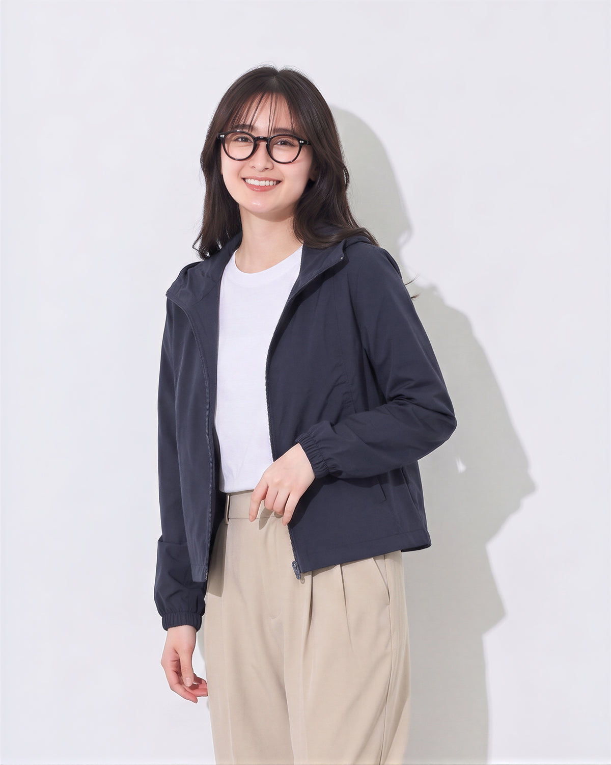 M~3XL ショート丈フード付きシンプルフードジャケット
