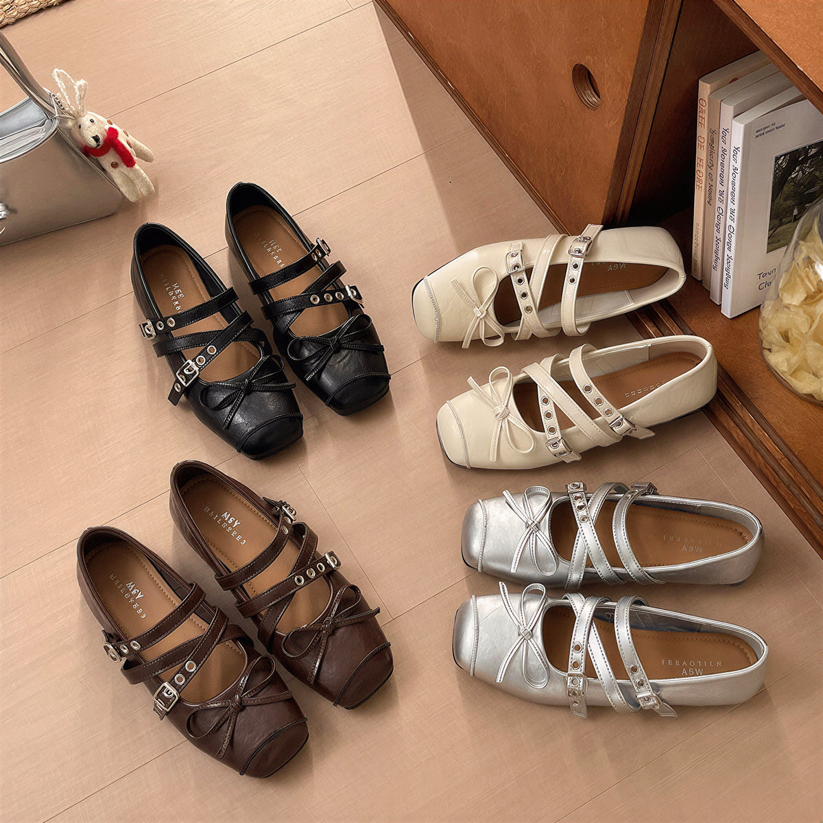 4色展開｜リボン付き・バックルメリージェーンシューズ
