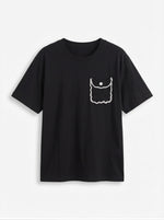 ブラック ゆったりドロップショルダー 立体ポケット刺繍 半袖Tシャツ