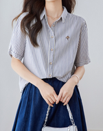 細ストライプ ゆったり開襟シャツ