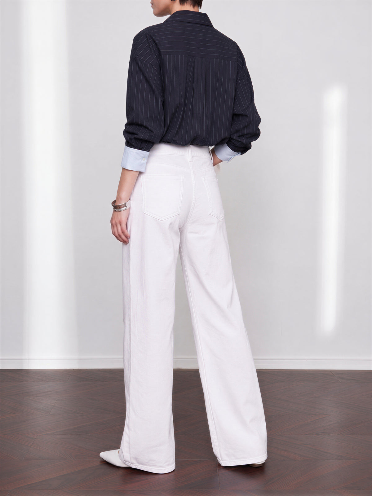 S~XL ハイウエスト ワイドシルエット フルレングス デニムパンツ