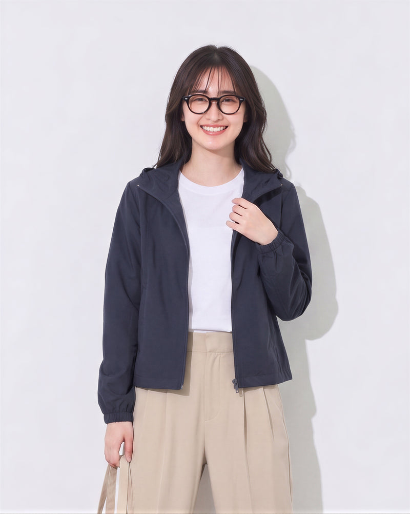 M~3XL ショート丈フード付きシンプルフードジャケット
