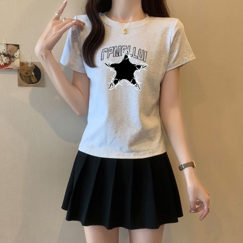 ライトグレー スタープリント スリムフィット 半袖Tシャツ