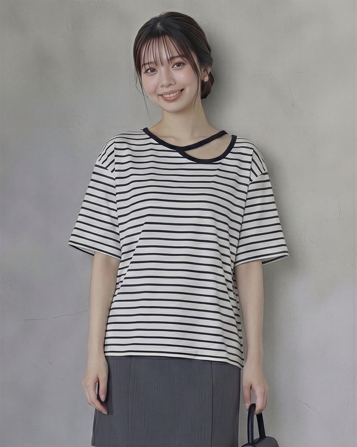 配色フェイクレイヤードボーダーTシャツ