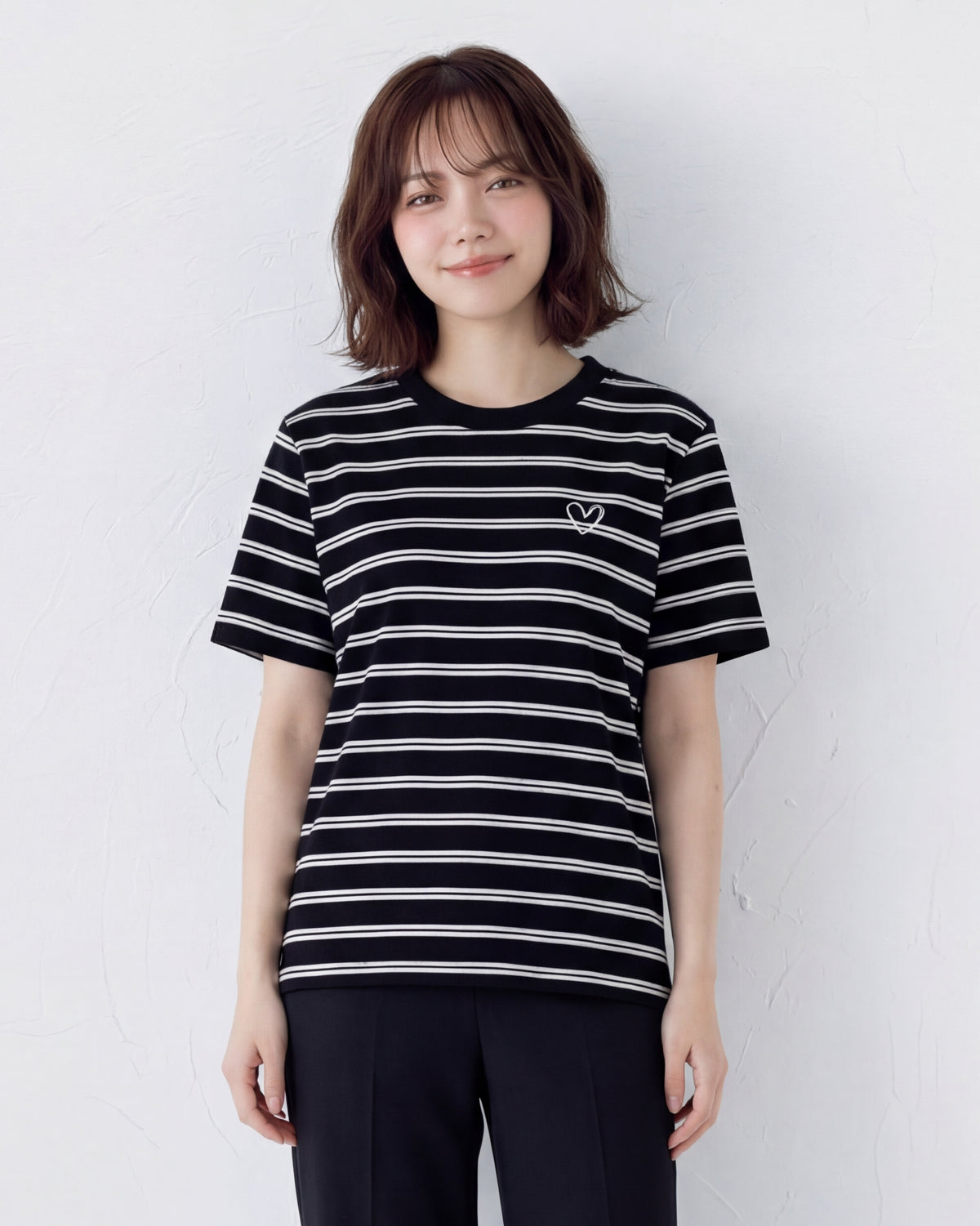 ブラック ボーダー クルーネック ゆったり 半袖Tシャツ