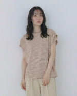 ボーダー柄 ゆったり バットスリーブ クルーネックTシャツ