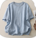 ライトブルー 肩落ち ゆったり クルーネック 半袖Tシャツ