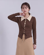 M~2XL 配色ビッグカラー ウエストマーク リボンニット