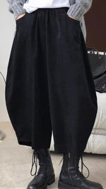 ゆったりカーブシルエット 立体サルエルパンツ-ブラック-3XL