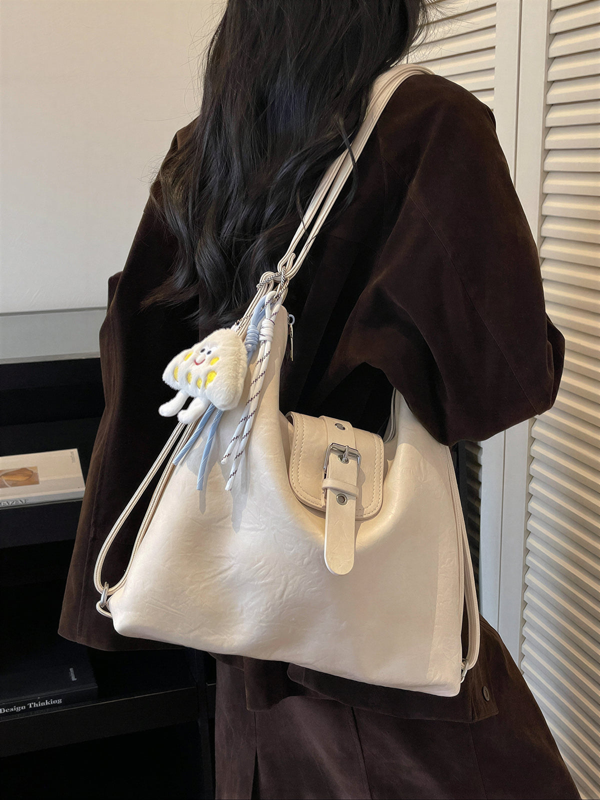 【全5色】ヴィンテージ風 ソフトタッチ ベルト付きショルダーバッグ